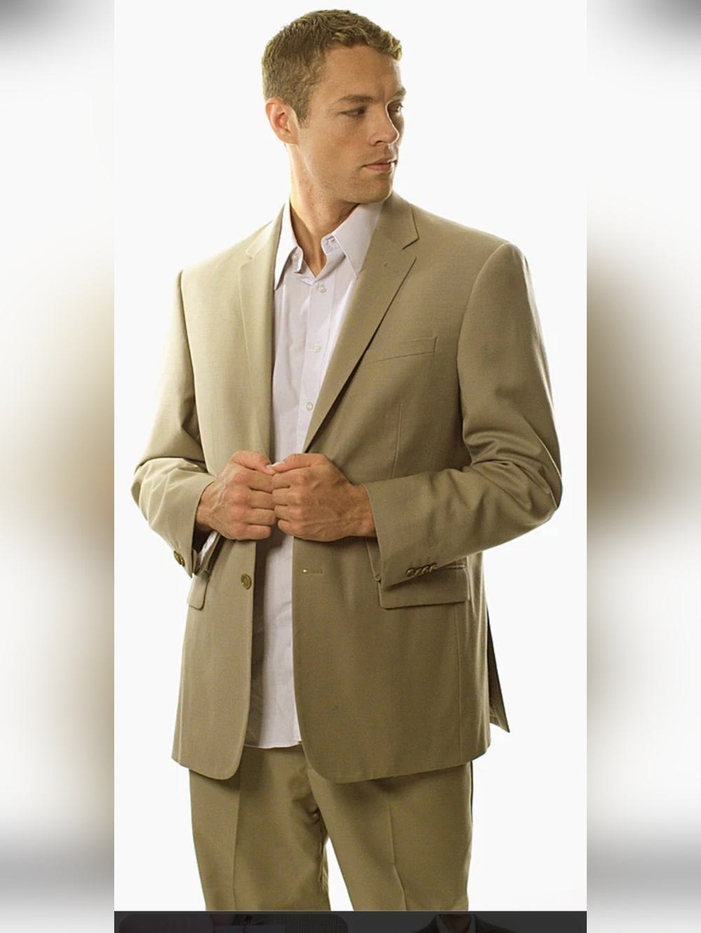 Pronto Moda Men's Tan Two-Piece Suit Blazer Size 46S 40W.